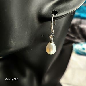 Synthetic Pearl Dangle Earrings Pearl & Zircon Silver Earrings NWT